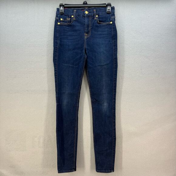 7 For All Mankind Jean Women's 25 (2) Dark Blue The High Waist Ankle Skinny - Picture 1 of 16